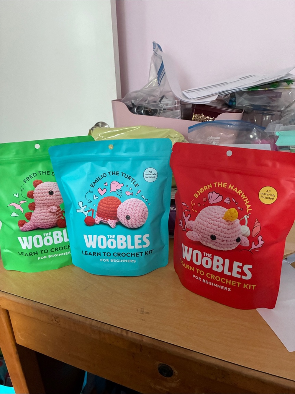 Woobles crochet kits sold out online Dino turtle and narwhal